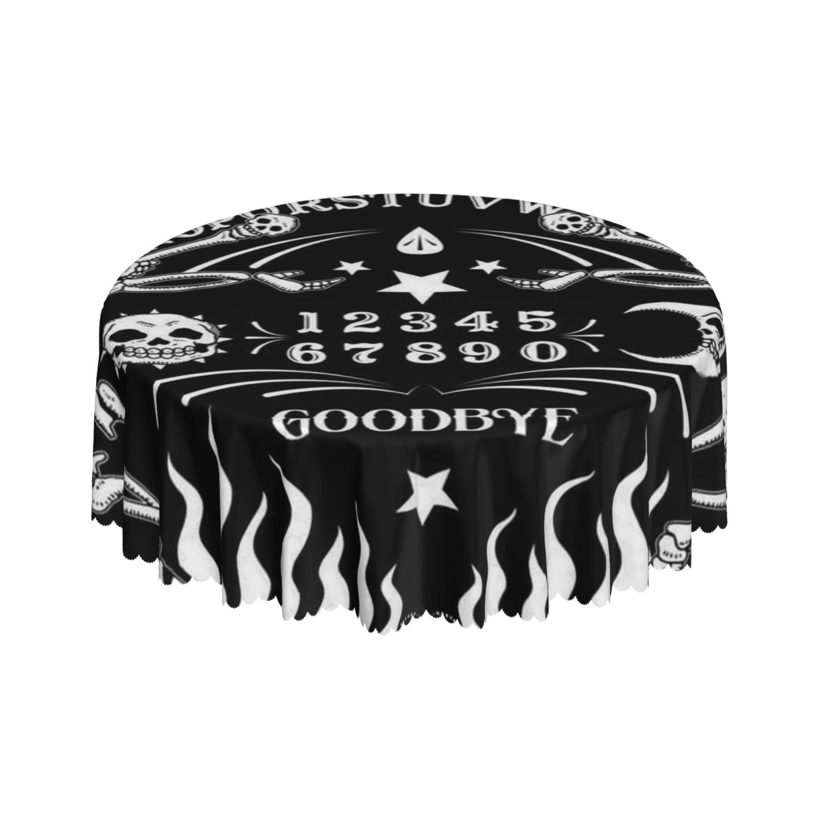 Lsjuee Divination Skeleton Death Black Round Tablecloth 60 Inch Printed Washable Tablecloth for Dining Party Holiday Fall Home Decorative