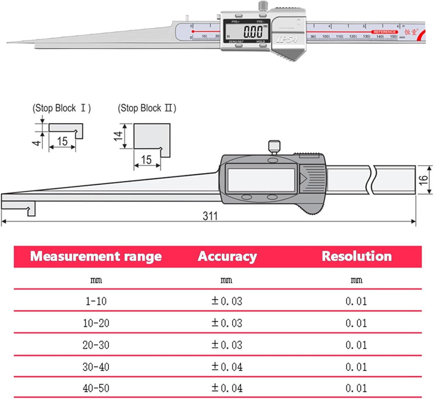Medidor de cuña de soldadura, calibre cónico digital, precisión ± 0,03 mm, resolución 0,01 mm, rango de medición de 1 a 50 mm para moldes y componentes eléctricos
