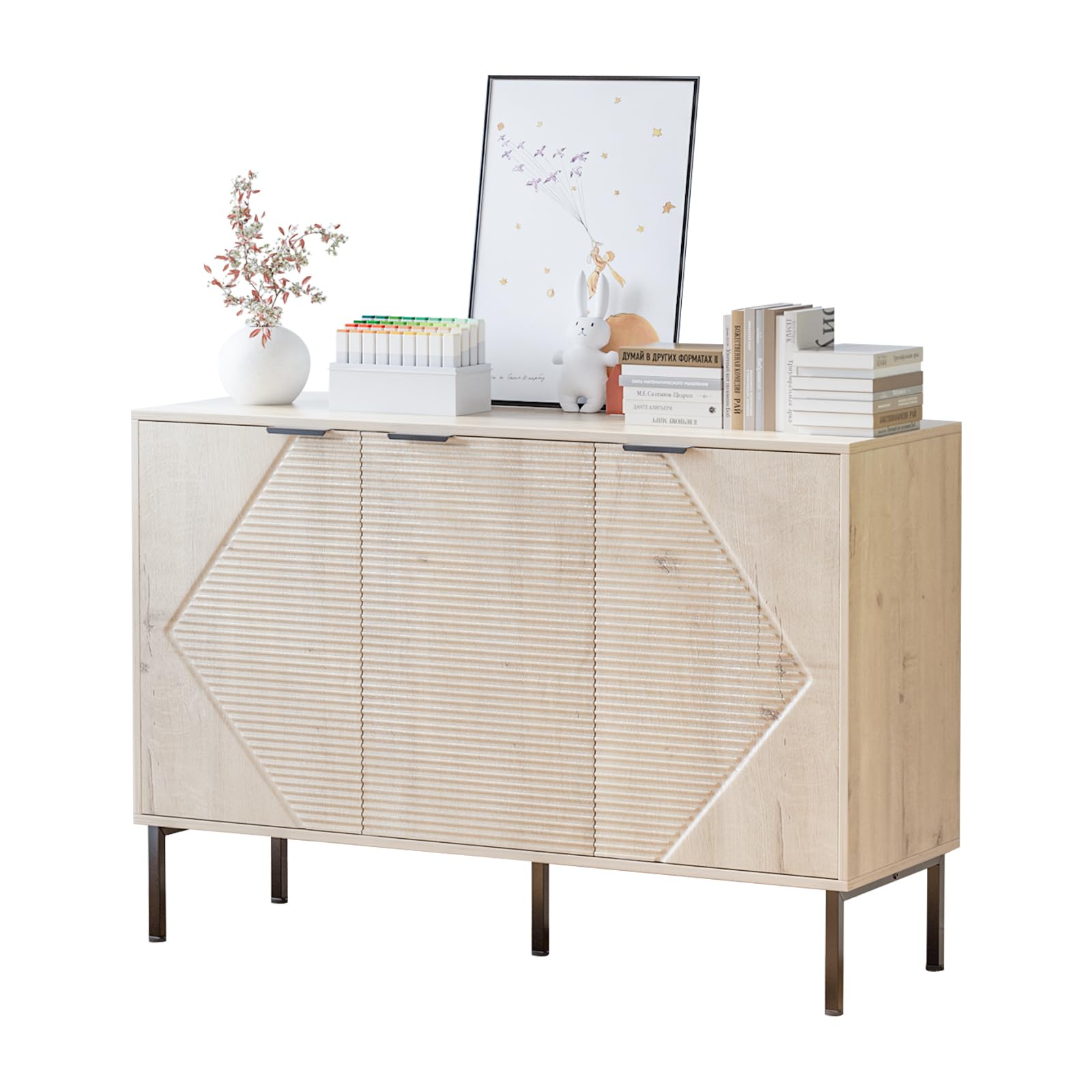 VDNEND Large Buffet Sideboard Cabinet,45.98" Long Credenza Storage Cabinet,Mid Century Modern Kitchen Pantry Storage Cupboard Cabinets with 3 Doors