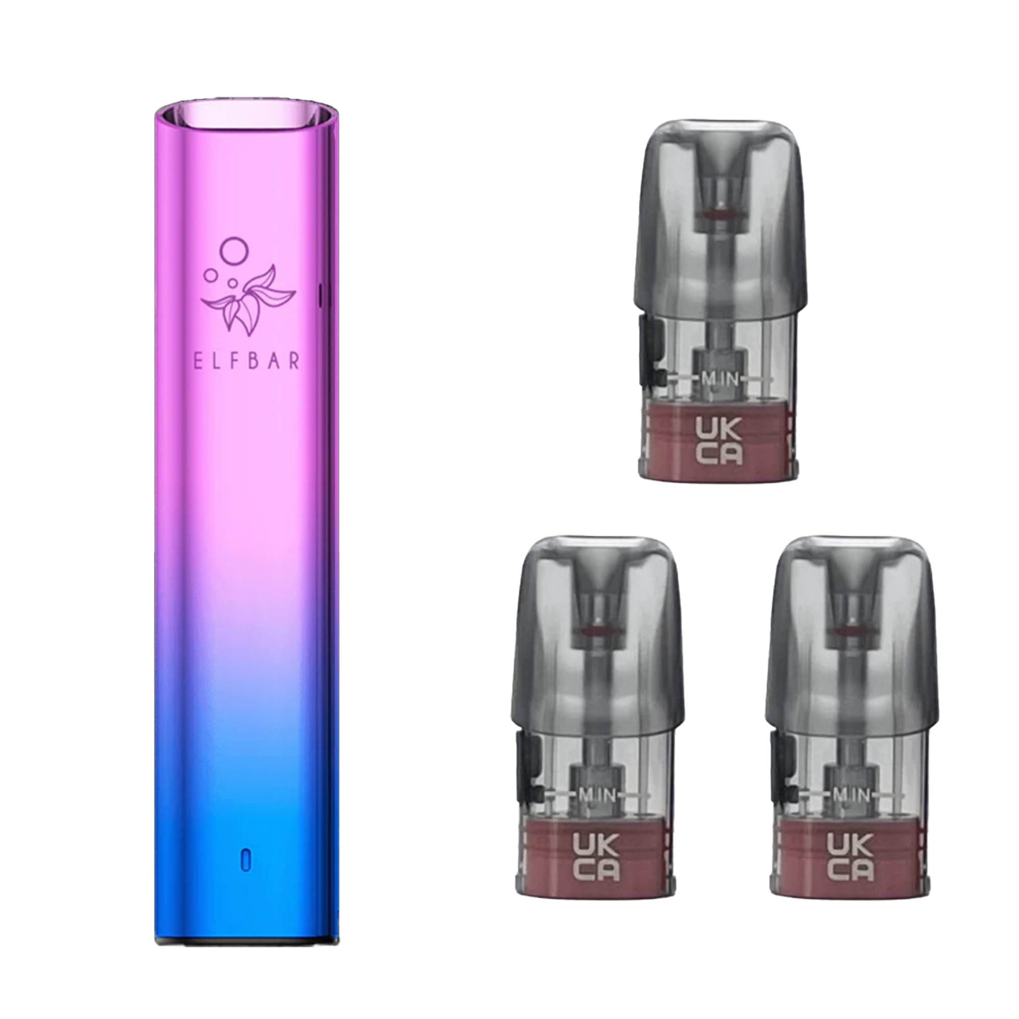 Elf Bar Mate, 500 Battery with 3 Pack Refillable Replacement Pod, E-Cigarettes, E-Liquid, Smooth Vaping, 2ml Cartridge Capacity, No Nicotine (Aurora Purple Battery + 1.2ohm Replacement Pod)