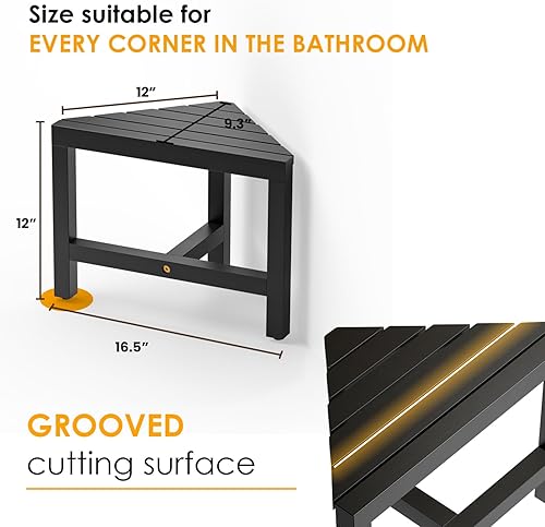 Miniatura 2 de HOLANA Banco de ducha esquinero de madera, taburete de ducha esquinero, asiento de esquina para afeitado de ducha, escalón de baño para espacios