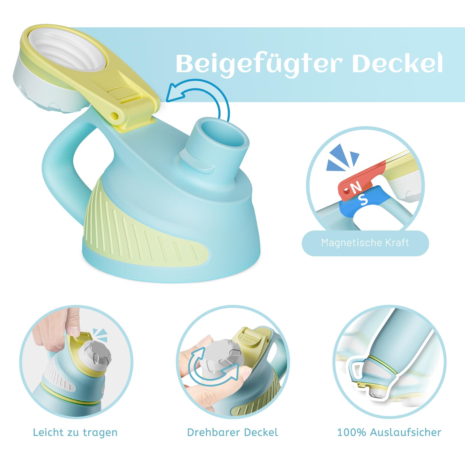 Fjbottle Borraccia Termica con Tappo magnetico 1L, 800ml, 600ml, 400ml Bottiglia Termica per Bambini - Senza BPA/Senza Perdite Borracce acciaio inox per Scuola, Sport, Palestra, Ciclismo