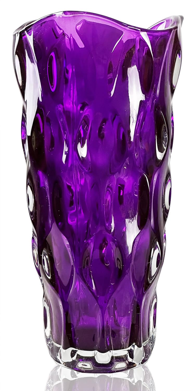 Glass Vase for Flowers, 12in Large Tall Purple Flower Vases, Birthday Gifts for Women, Modern Personalised for Living Room Home Decor Christmas