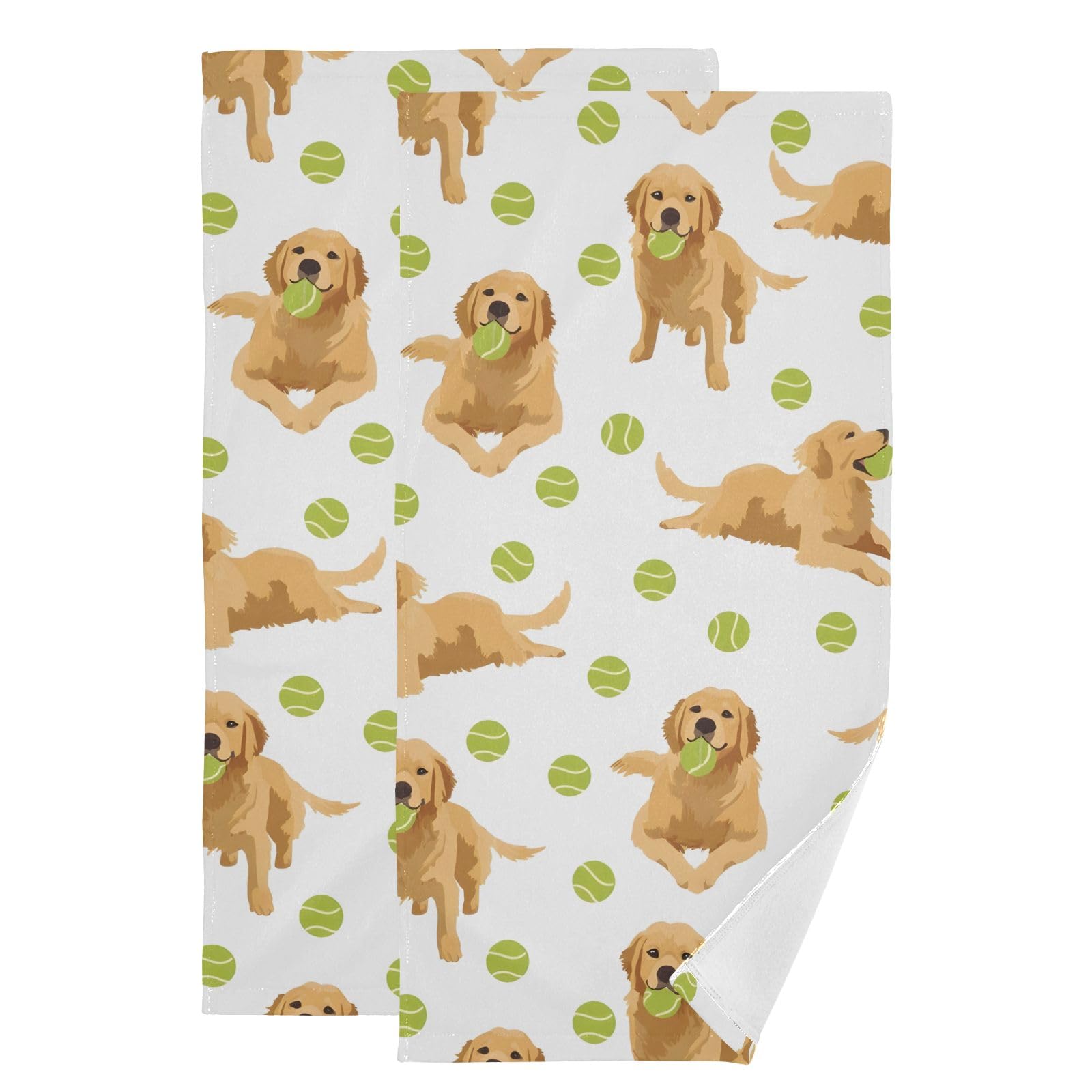 Toallas de mano de algodón con diseño de Golden Retriever y tenis, 36x72 cm, pack de 2