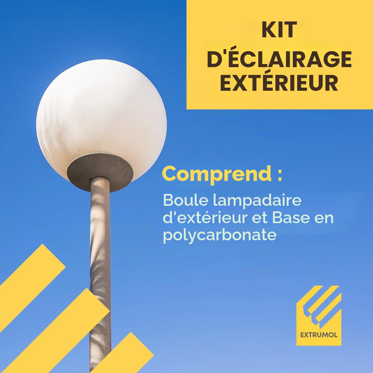 Kit d'éclairage extérieur - Diffuseur sphérique en polyéthylène 30 cm opale + base en polycarbonate E-27 gris - Idéal pour jardins, parcs, chemins et espaces publics