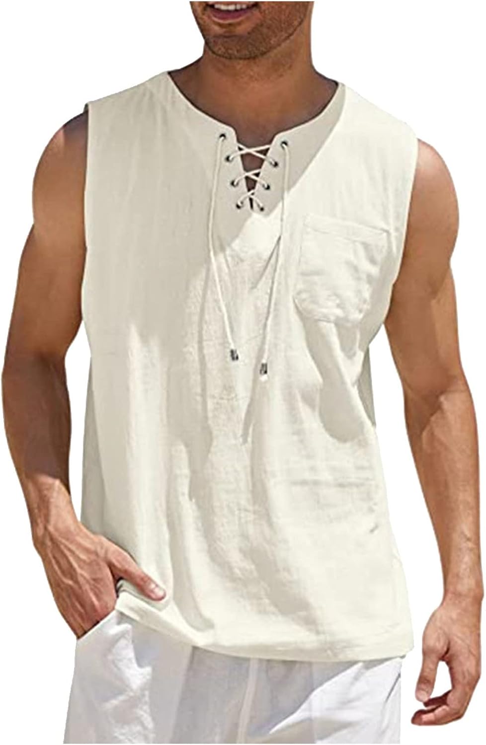 Ymosrh Men's Tank Top Casual Loose Cotton Linen Shirts Colour Shirt Blouse Sleeveless Vest Beach Shirts Tops for Men