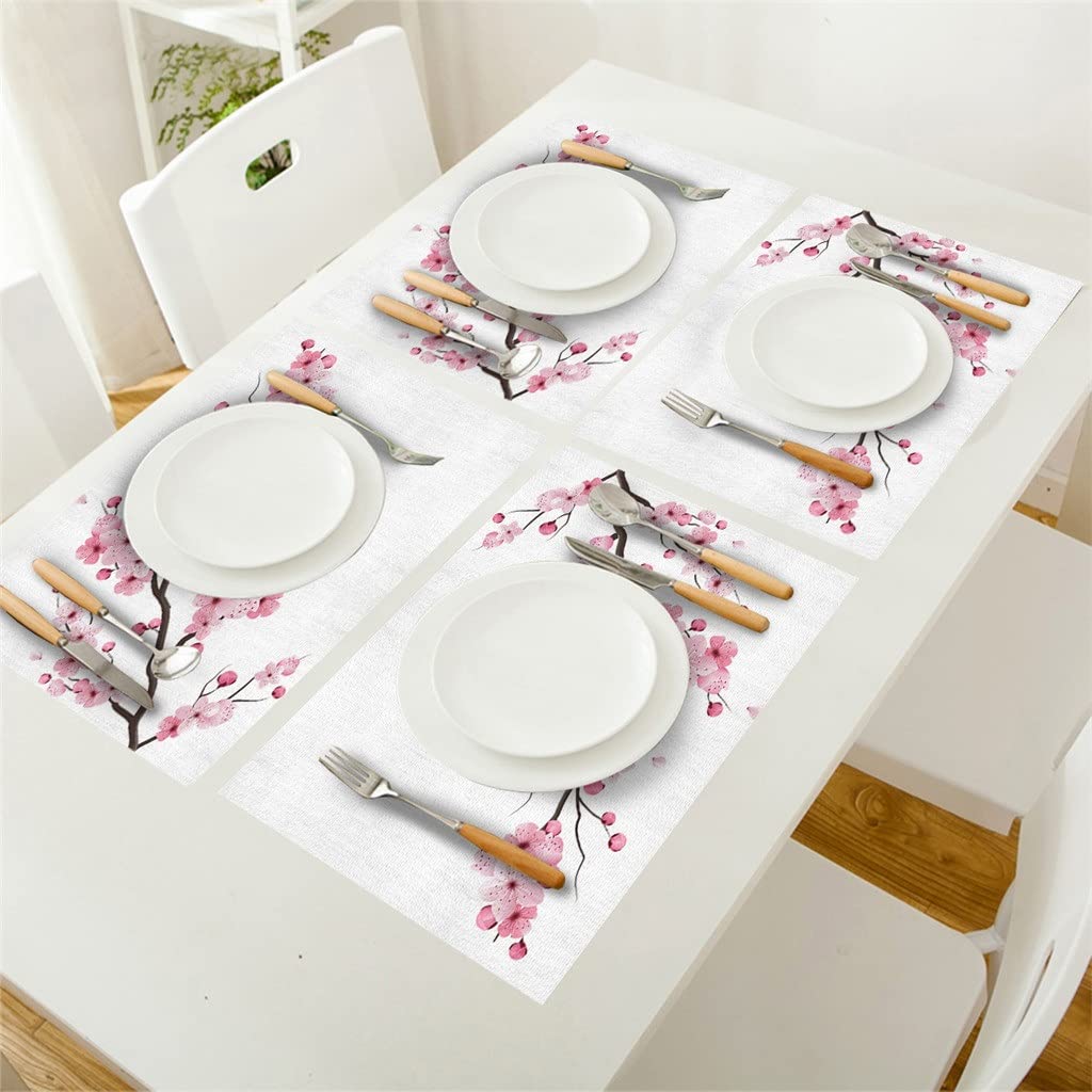 Tapis de Table Motif Fleur de Cerisier décoration de Cuisine napperon Serviette de Table pour Mariage Accessoires de Salle à Manger Tapis de Table (A 4 PCS)