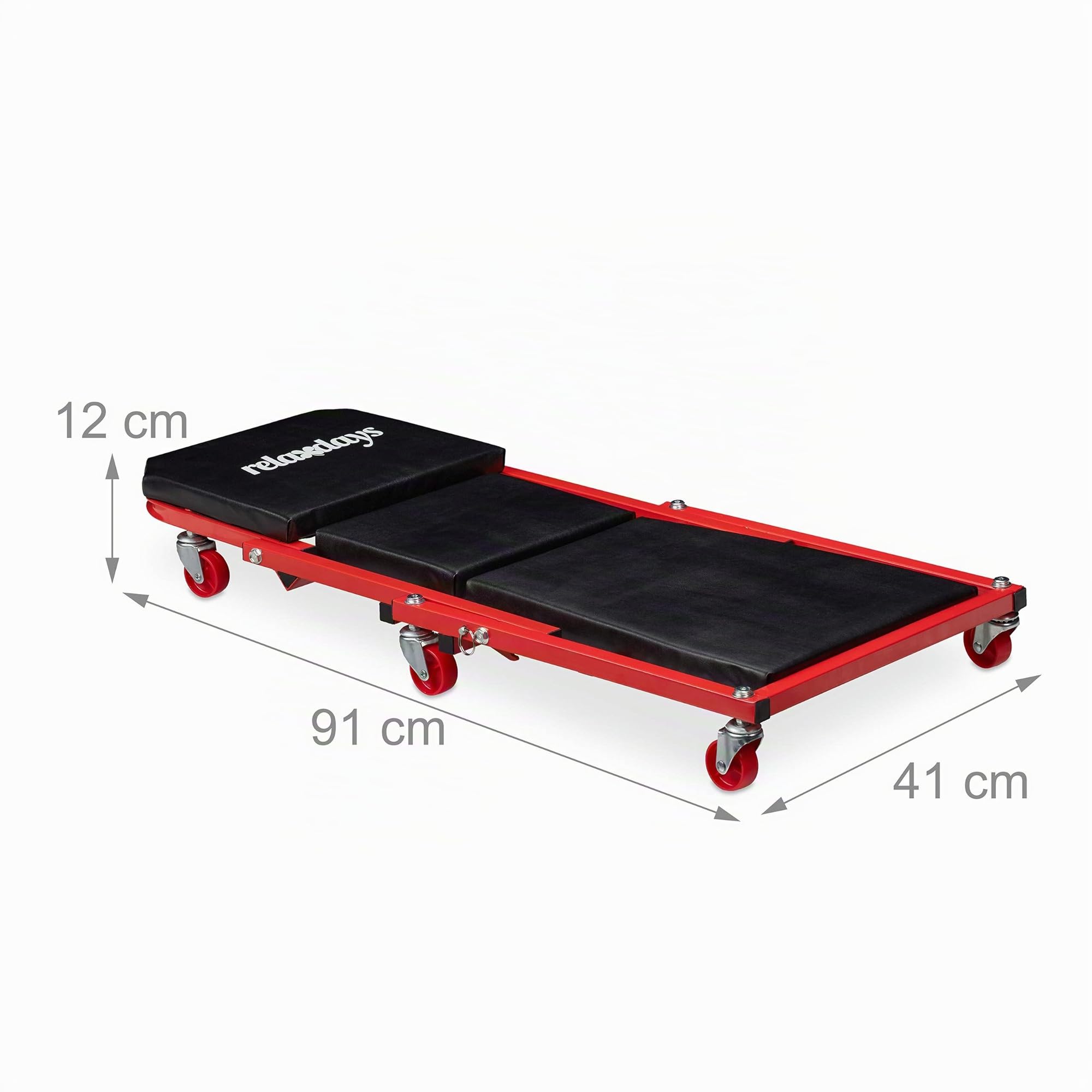 Relaxdays Camilla Mecánico, Taburete Taller, Hasta 150 kg, Camilla Convertible en Asiento Plegable, 360°, Acero, Negro