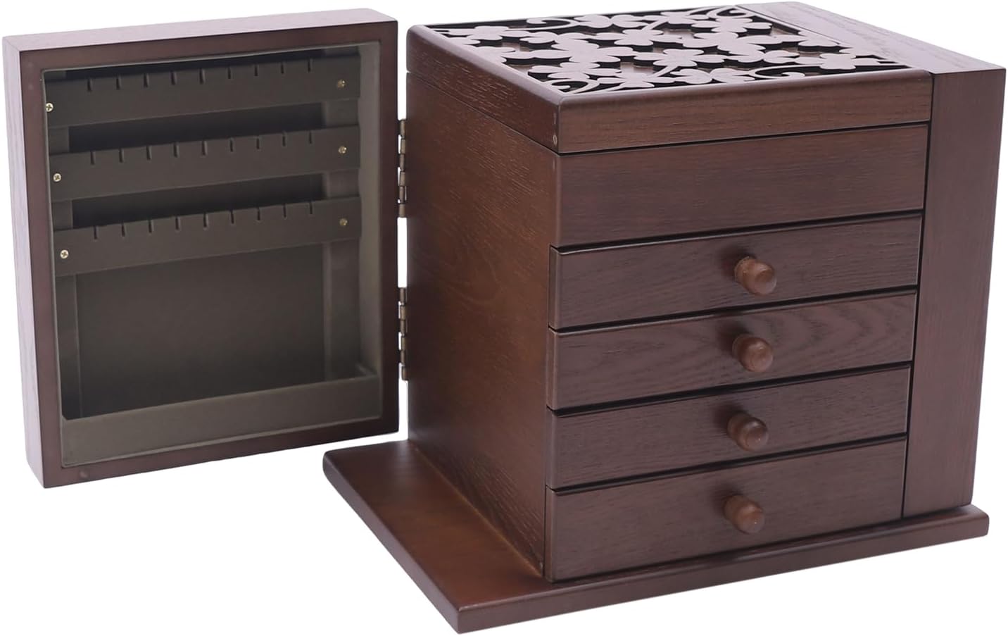 5-Tier Jewelry Storage Organizer, Accessories Holder with 4 Drawers and Multiple Compartments for Necklace Bracelets Watches (Dark Brown)