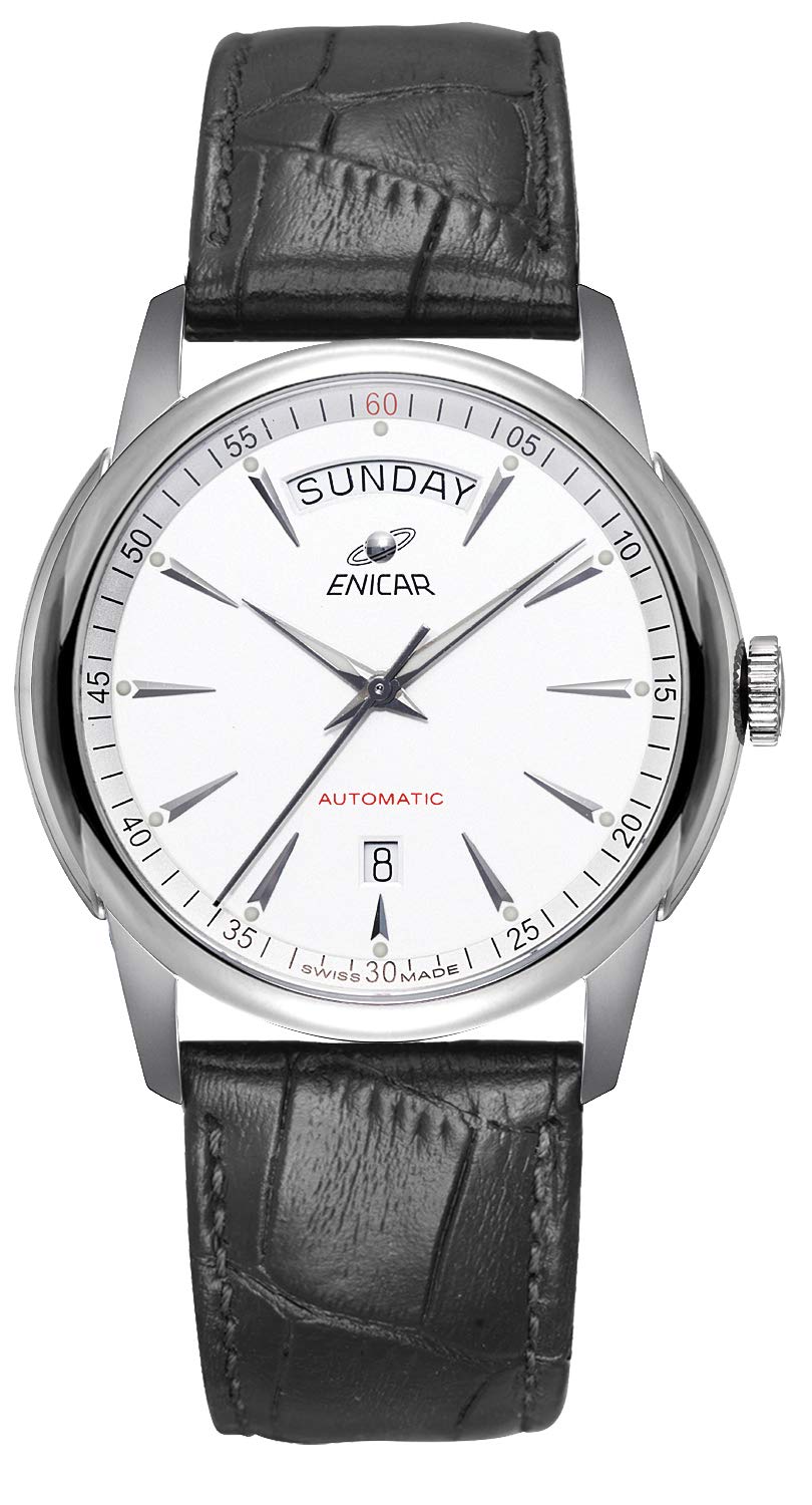EnicarMen's RED Label Swiss Automatic Watch (Model No.: 1169-50-357aAZ), White, Enicar Automatic Red Label