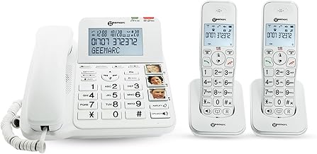 Geemarc Amplidect 295 Combi Duo - Amplified Corded Phone and its 2 Cordless Handsets with Answering Machine and Big Keys for Seniors - Low to Medium Hearing Loss - Hearing Aid Compatible - UK Version