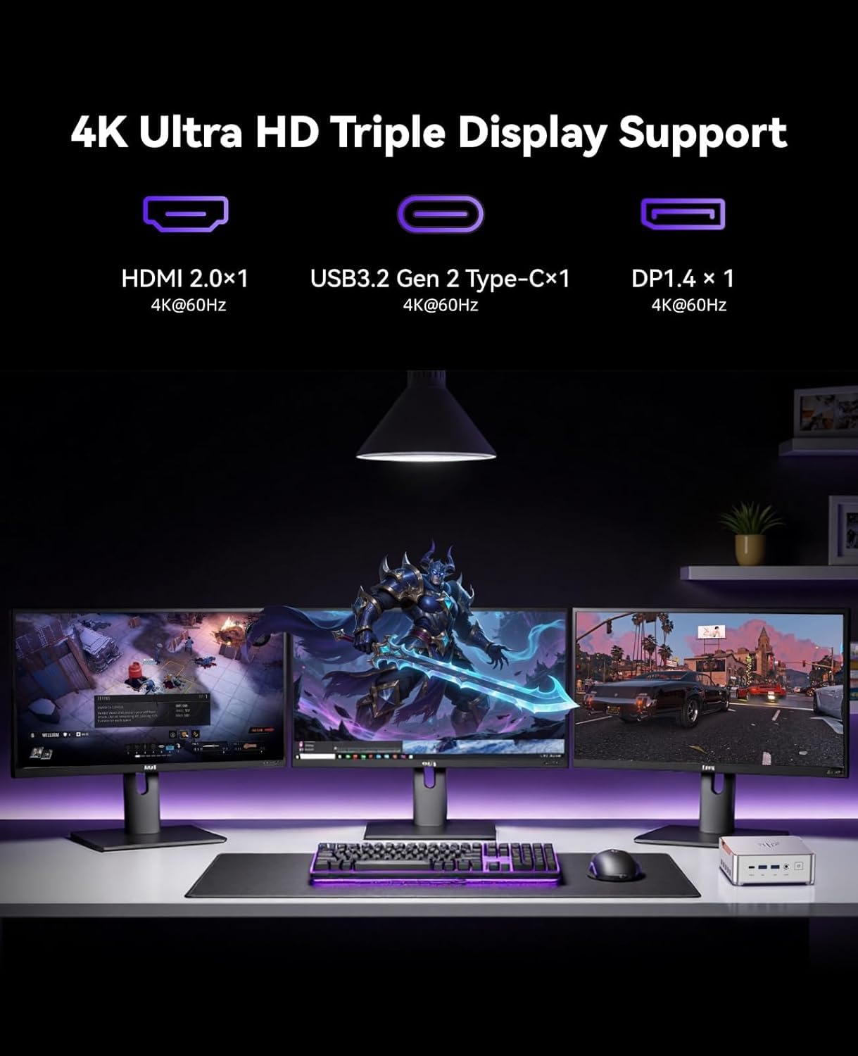 KAMRUI Hyper H2 Mini Gaming PC, in-tel Core i9-11900H (Beat 1195G7/5825U, up to 4.9GHz) 32GB RAM 1TB SSD Mini Desktop Computers, Triple 4K Display 6*USB3.2, USB-C, HDMI, DP, WiFi6, BT5.2, Office Home