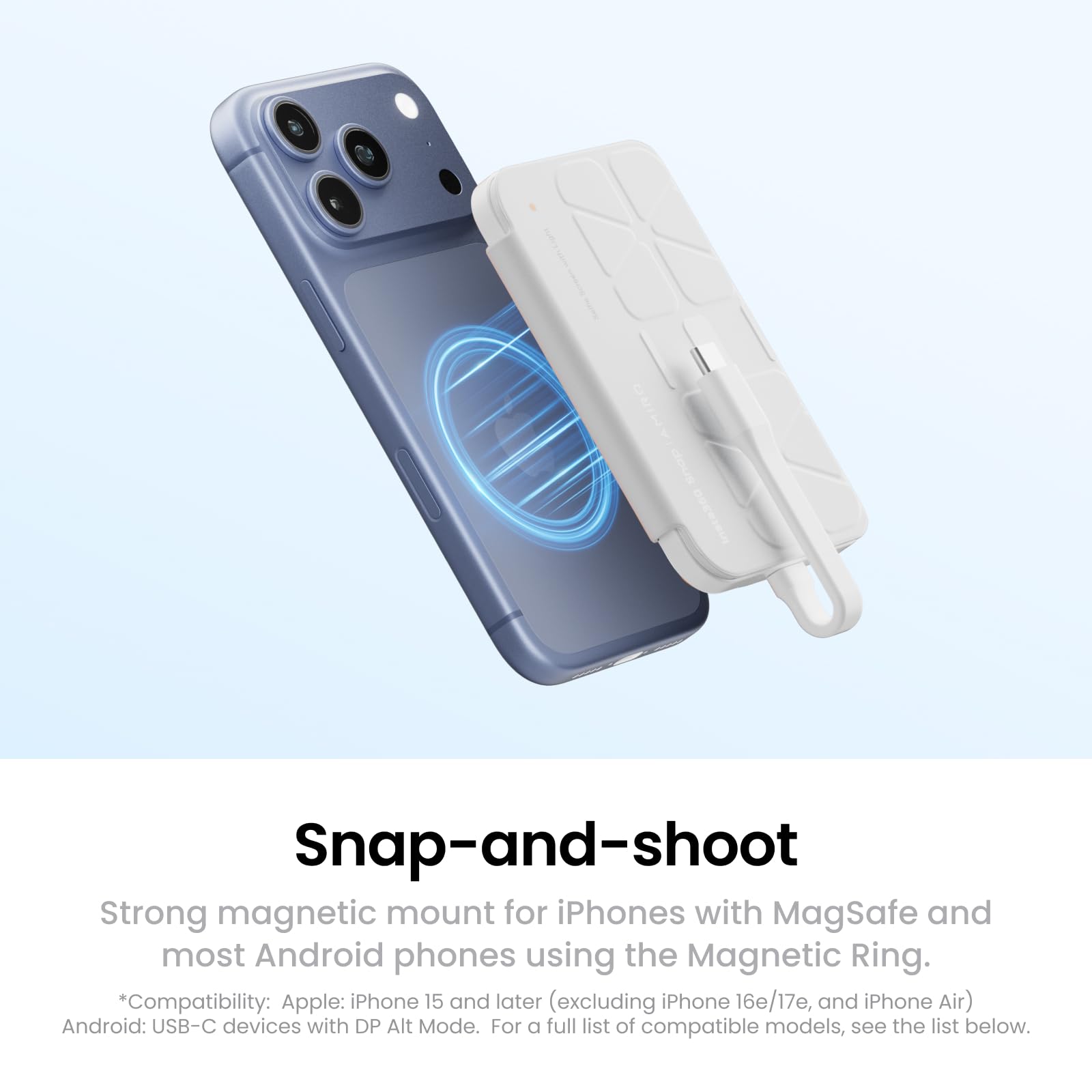 Insta360 Snap Selfie Screen - 4K Magnetyczny ekran do selfie, monitor do selfie, vloggingu, kompatybilny z iPhone 15/16/17 Pro, sterowanie przez ekran dotykowy, przewód do natychmiastowego podłączenia