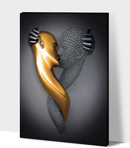 Arte de pared 3D Diseño de pared de pareja de oro plateado, efecto 3D, impresión metálica sobre lienzo para decoración de pared de dormitorio, Arte de pared 3D Diseño de pared de pareja de oro plateado, efecto 3D, impresión metálica sobre lienzo para decoración de pared de dormitorio,