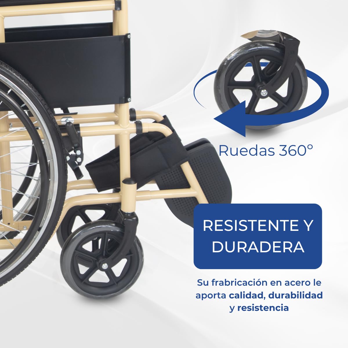 Mobiclinic®, Wózek inwalidzki składany, Denver, Siedzisko 46 cm, Hamulec ręczny, Zdejmowane oparcie, Składany podnóżek, Odporny, Dla niepełnosprawnych, Kremowo-czarny