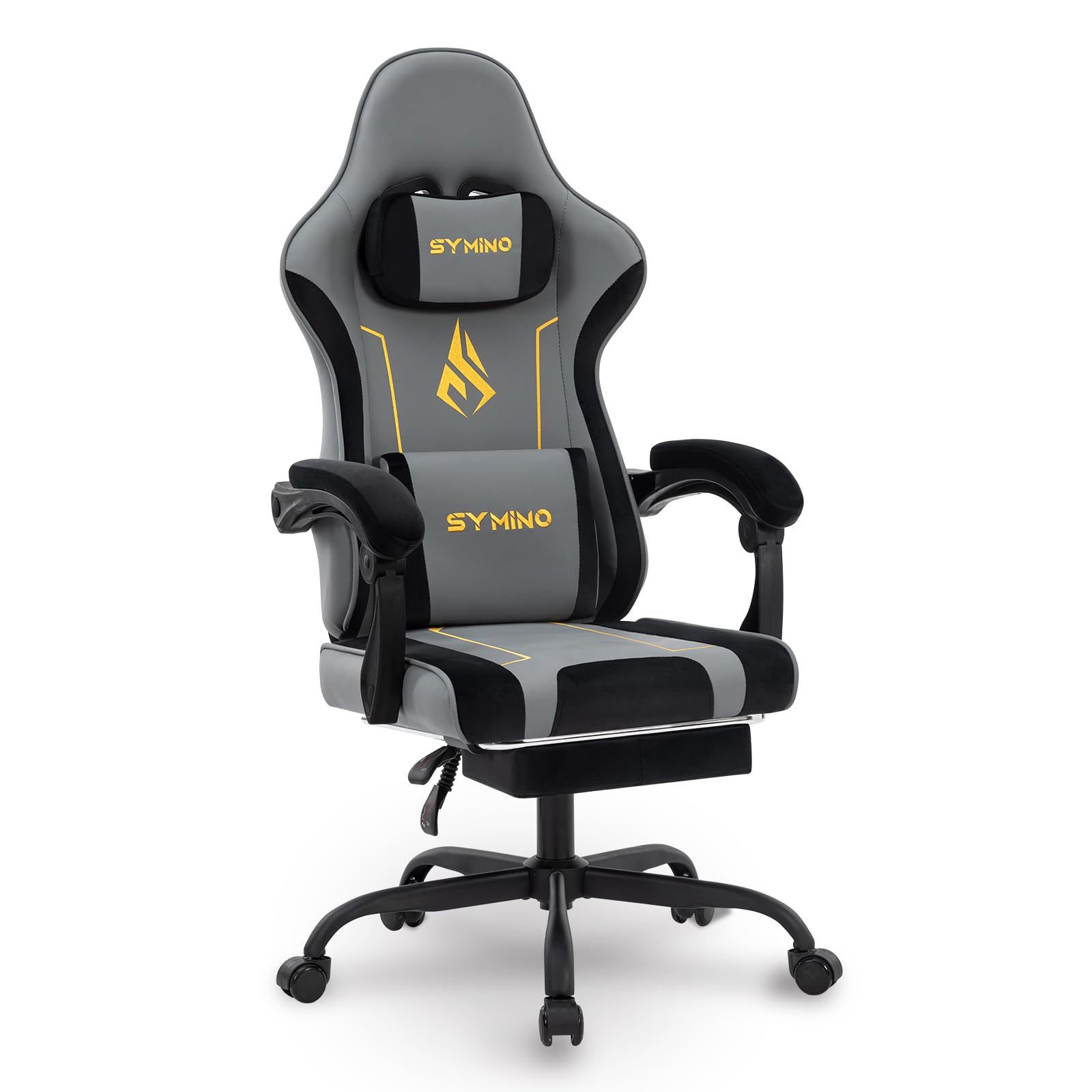 Symino Gaming Chair, Ergonomic Computer Chairs, Adjustable Swivel Task Chair with Lumbar Support and Footrest, Latex filling PC Chairs, PU Leather&Faux Suede Game Chair for Adults, Grey&Black — image 1