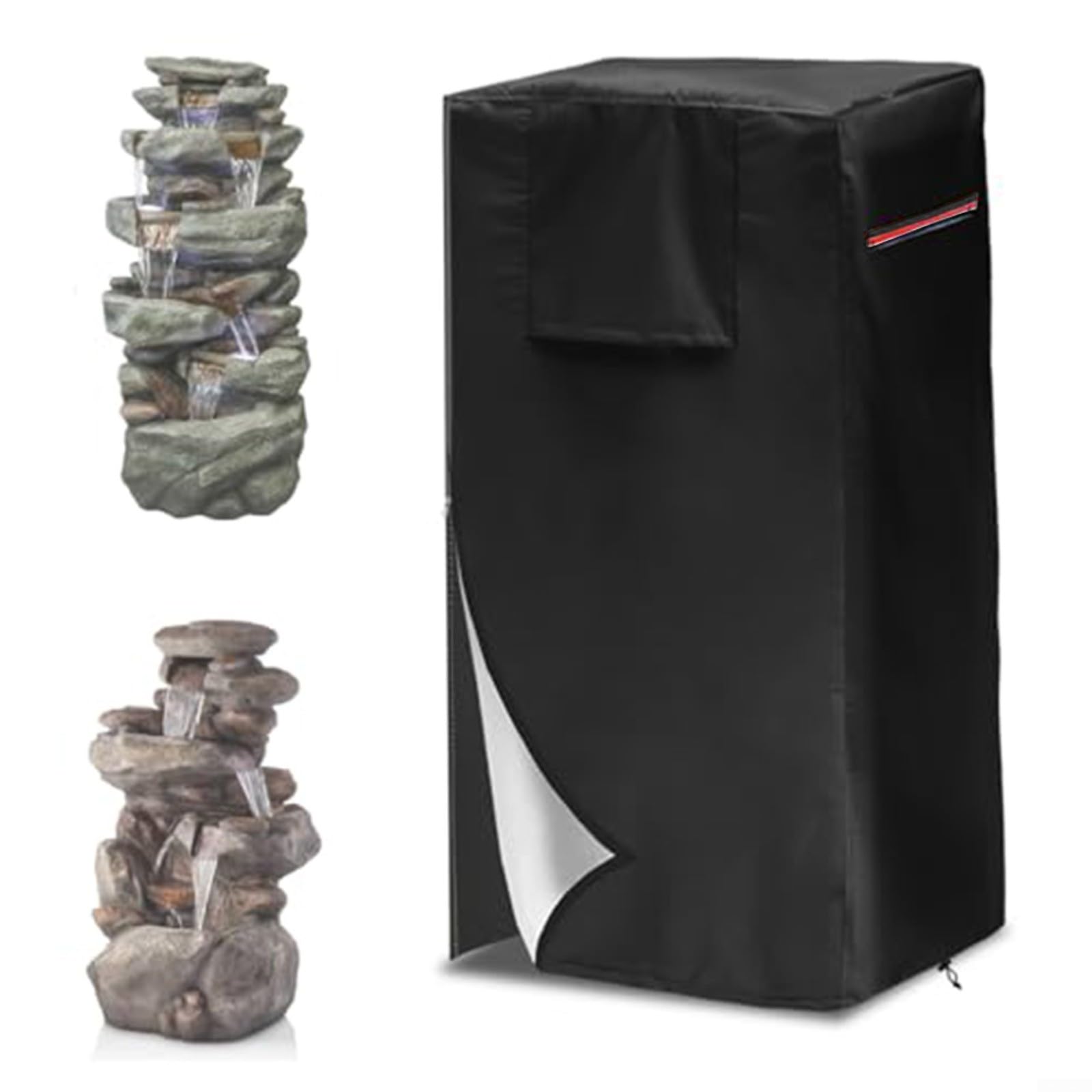 BEAZOOM for Heavy Duty Waterproof Garden Fountain Cover 600D Oxford, 23.8x19x40 Inch Outdoor Water Feature Protector with & Drawstring, Black