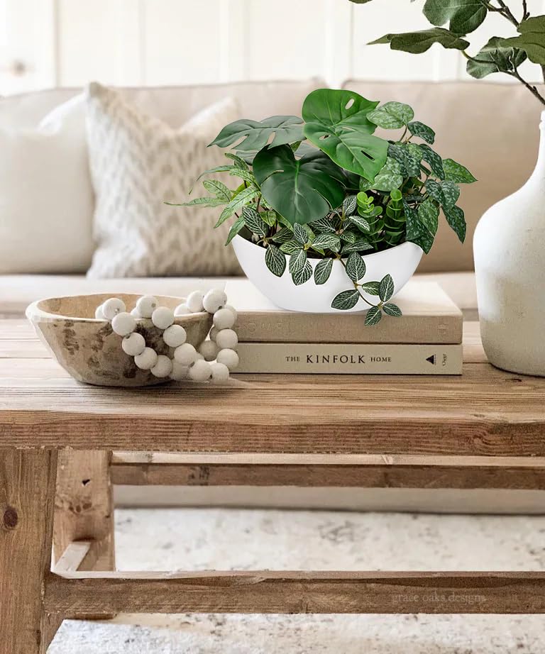 Hollyone 30CM Mixed Artificial Plants in White Pot, Decorative Fake Plants with Boat Pot - Image 4