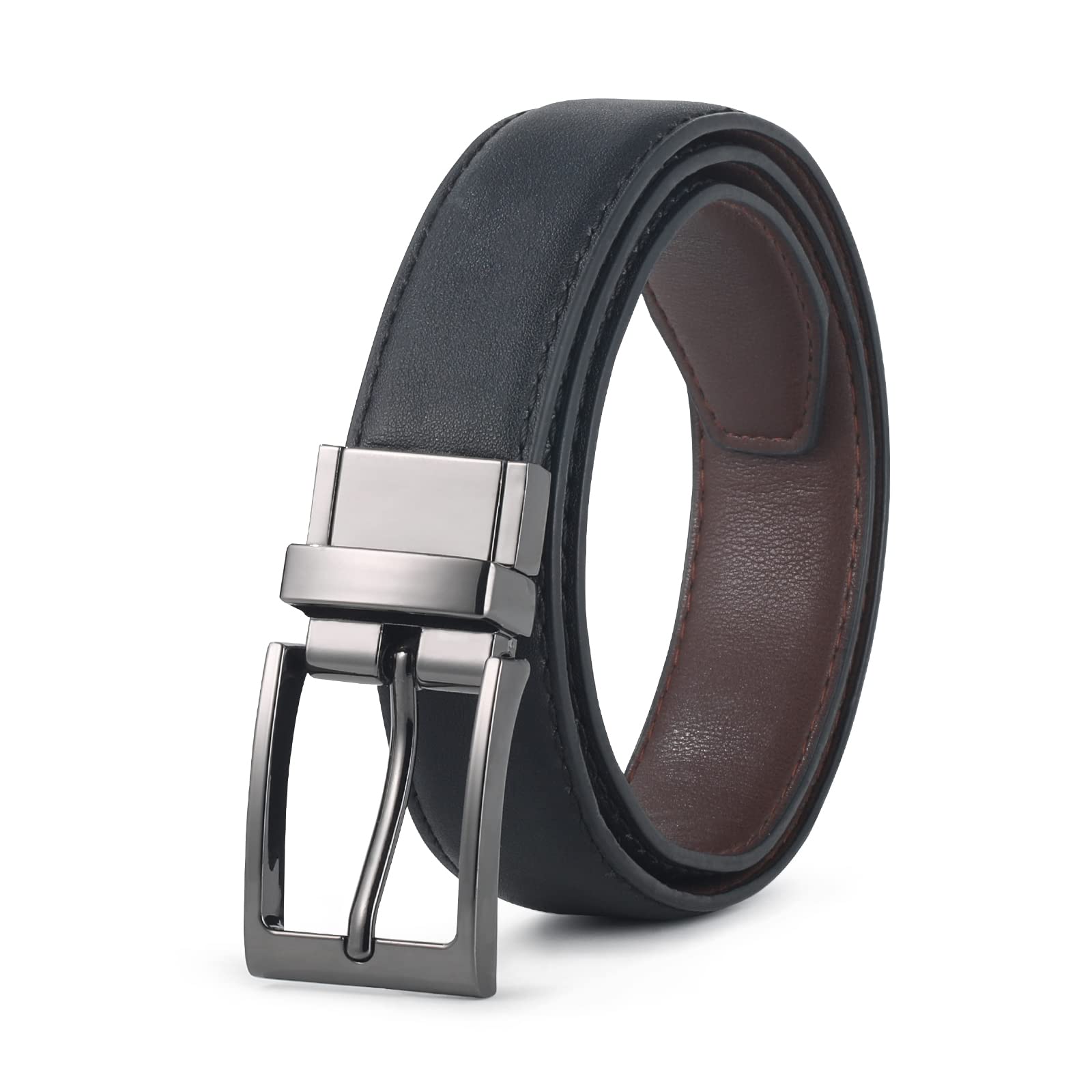 AWAYTR Reversible Kids Belts for Boys - Black and Brown Leather Belt for School Uniform Casual Jeans