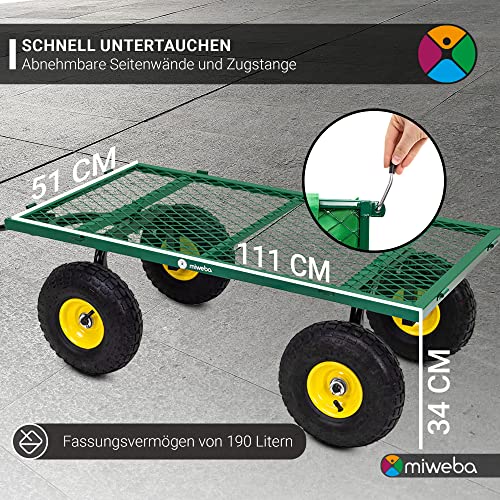 Miweba Bollerwagen MB-550 | 𝟓𝟓𝟎 kg Traglast - Luftreifen - Wände klappbar - Volumen 190 L - Sackkarre - Schubkarre - Transportwagen - Handwagen - Gartenwagen - Wagen - Gartenkarre (MB-550 Grau)