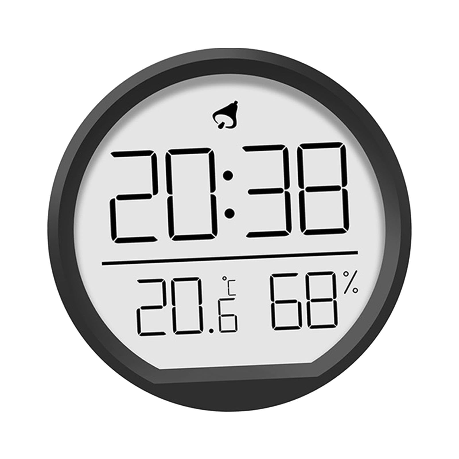 Sharplace 3 in 1 Digitaler Wecker, runde Wanduhr mit Thermometer, kein Ticken, 12/24 Stunden, vielseitige batteriebetriebene Uhr Desktop Thermometer tragbar Für Haus Küche Büro, Schwarz