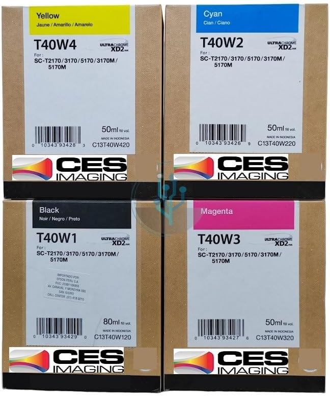 CES Imaging SureColor T40W120 Black, T40W220 Cyan, T40W320 Magenta, T40W420 Yellow, Ink Cartridge 4-Pack Compatible with T5170, T5170M, T3170, T3170M, T2170 Printers