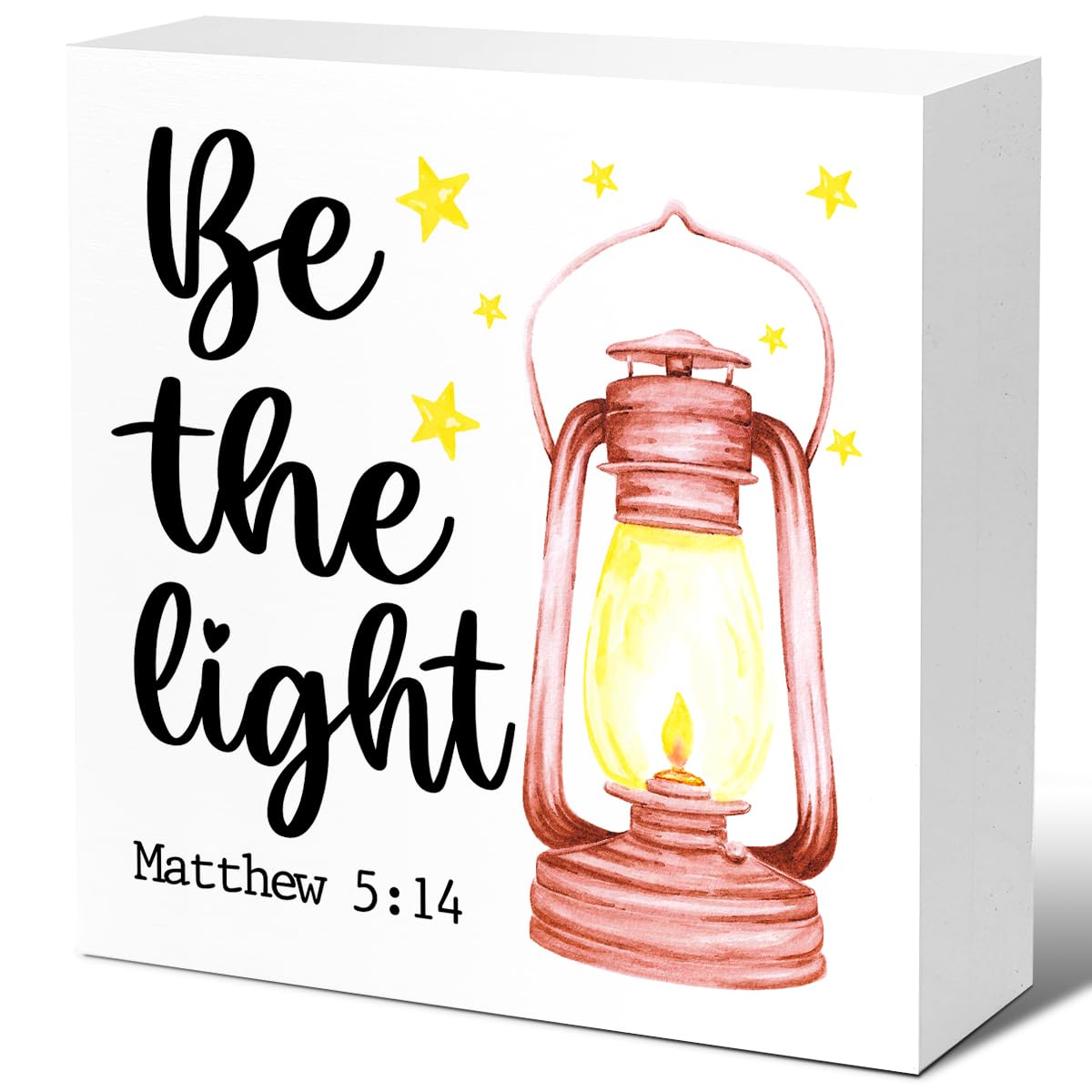 Be the Light Wood Block Sign,Bible Verse Desk Decor Scripture Art Decor Matthew 5:14 Desk Decor Wooden Bible Verse Sign Christian Desk Decor 5x5 Inch