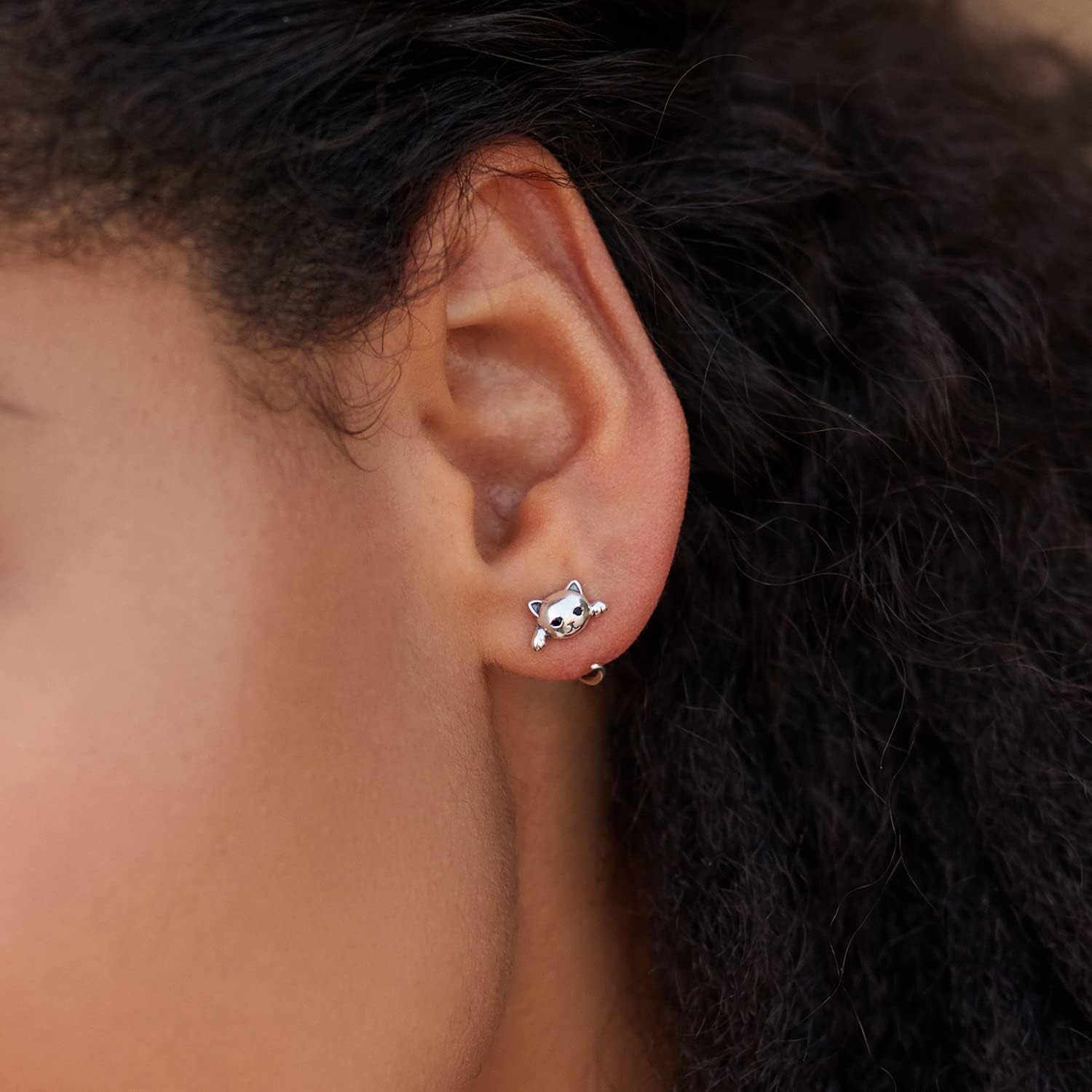 BISAER Solid 925 Sterling Silver Cat Half Hoop Earrings for Women, Hypoallergenic Cute Backless Huggie Earrings kitty Jewelry Gift for Her - Image 6