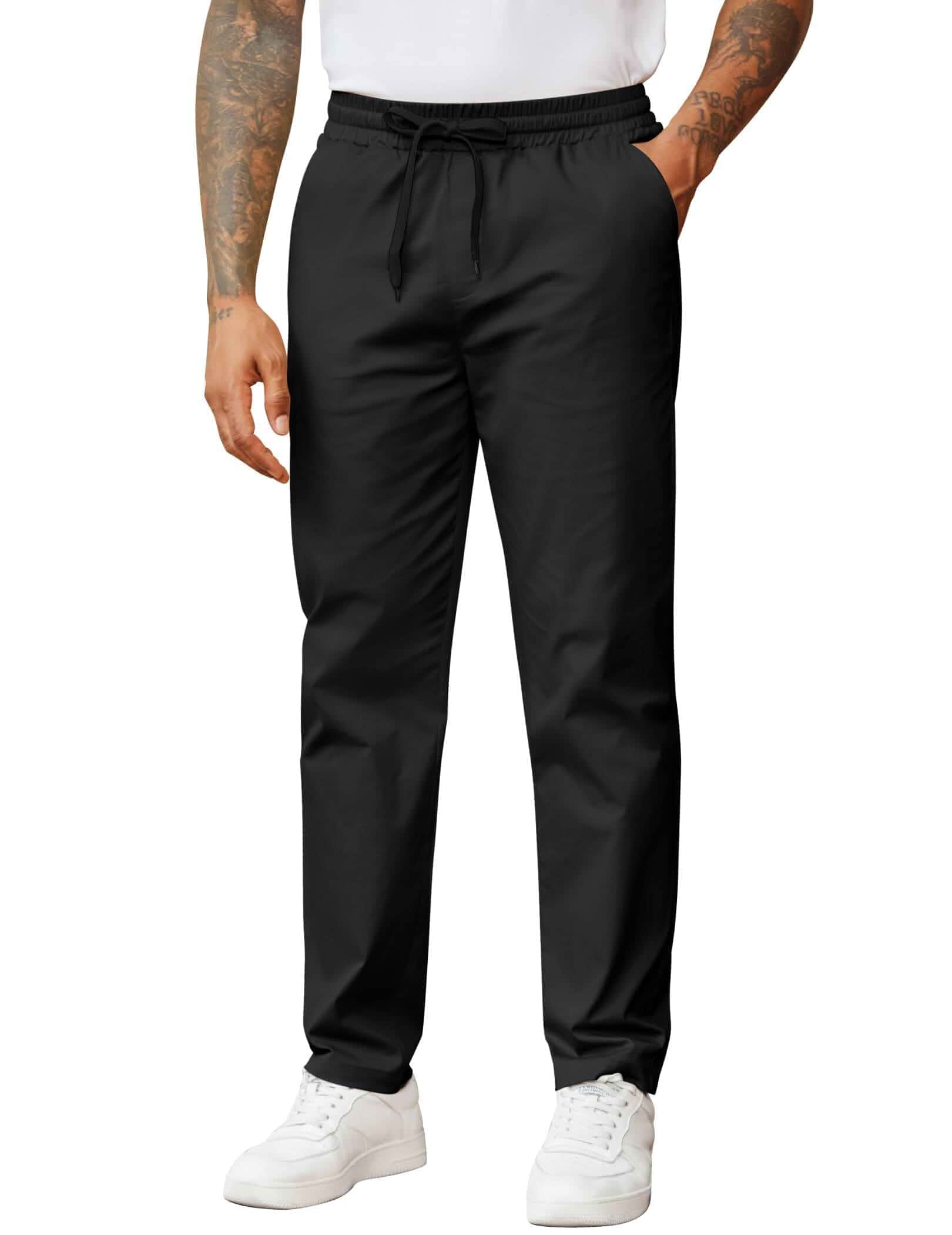 COOFANDY Men's Casual Pants Drawstring Elastic Waist Chino Pants Straight Leg Slacks Cotton Twill Trousers with Pockets Regular