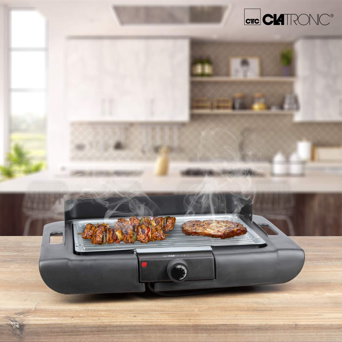 Clatronic BQS 3508 Grill elektryczny z nogami, Gril 35,5 x 24,5 cm, 2000 W, Metal, Czarny