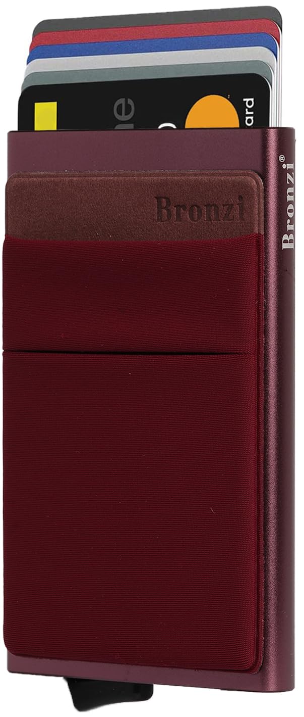 Bronzi® Portafoglio Porta badge Uomo Donna Slim Porta Carte Credito - Protezione RFID - Mini Portatessere tascabile smart (Rosso Vino)