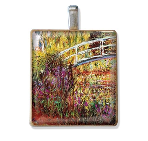 Vintage Masterpieces Game Piece Tile Pendants - BUY 2 or MORE, GET 1 FREE NECKLACE (MONET - Japanese Bridge)