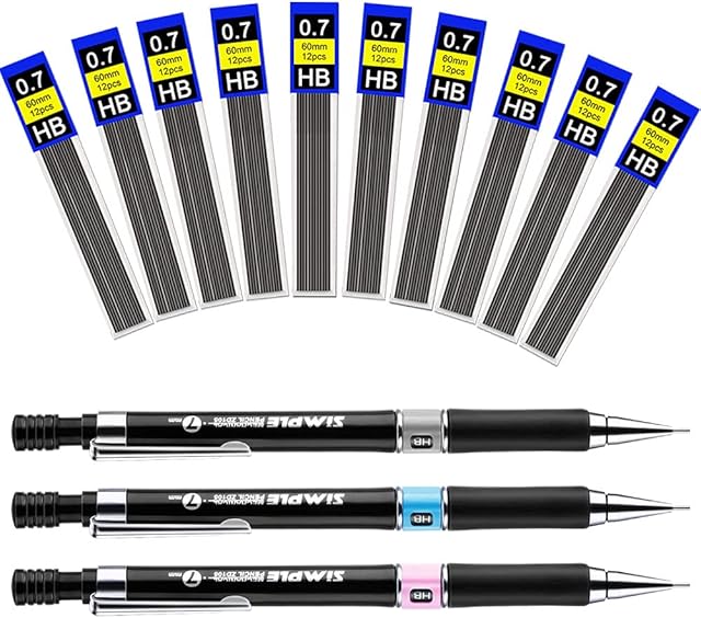 ANTHYTA Mechanical Pencil Set,3 PCS 0.7mm HB Mechanical Pencils with Eraser,10 PCS Tubes Pencil Refill Lead Refills 0.7 Automatic Propelling Pencil Set for Sketching Drawing Writing Drafting School