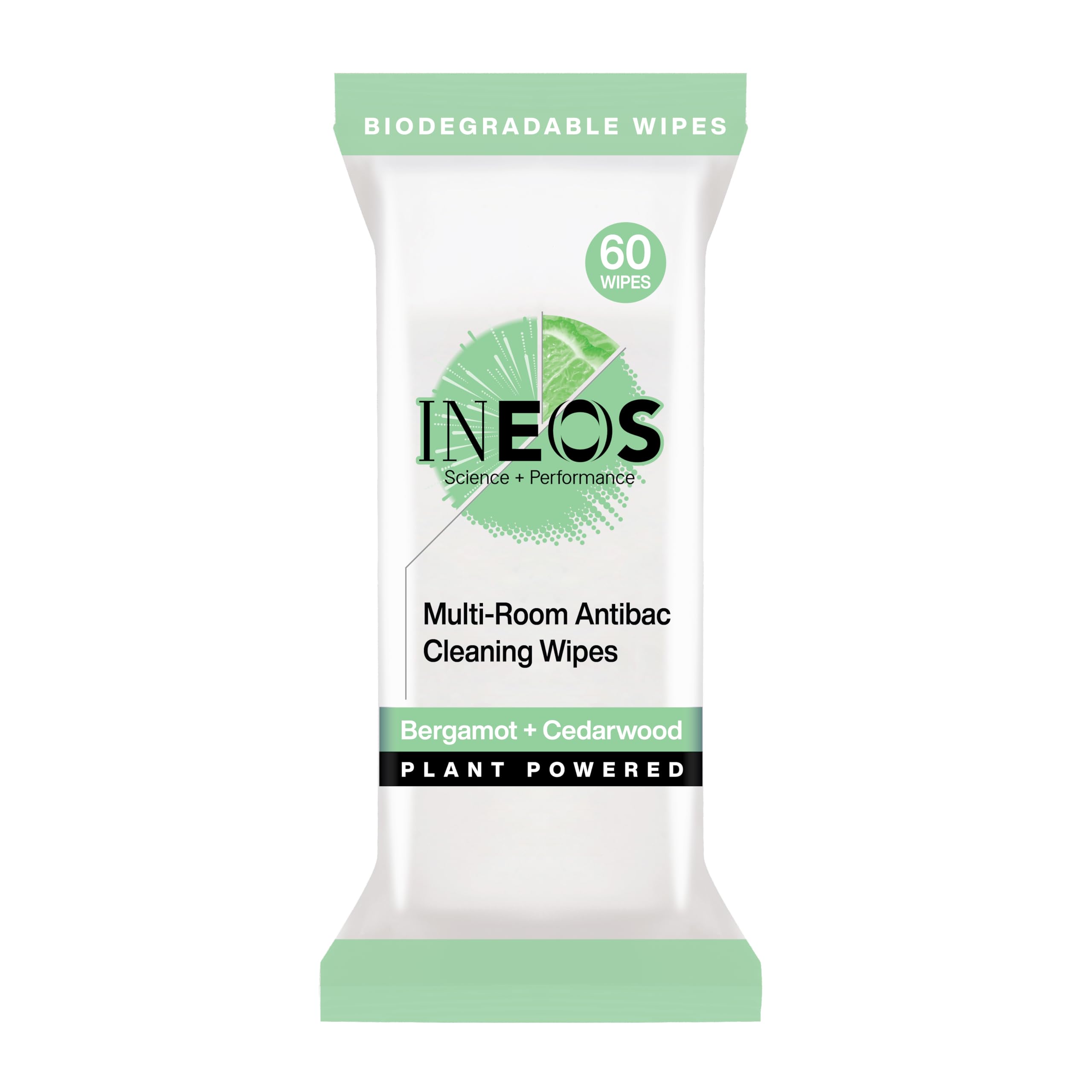 INEOS Hygienics Next-Gen Antibac Multi-Room Disinfectant Biodegradable 60 Wipes, Bergamot + Cedarwood, Kills 99.9% of Bacteria + Viruses, Plant Powered, Packaging May Vary