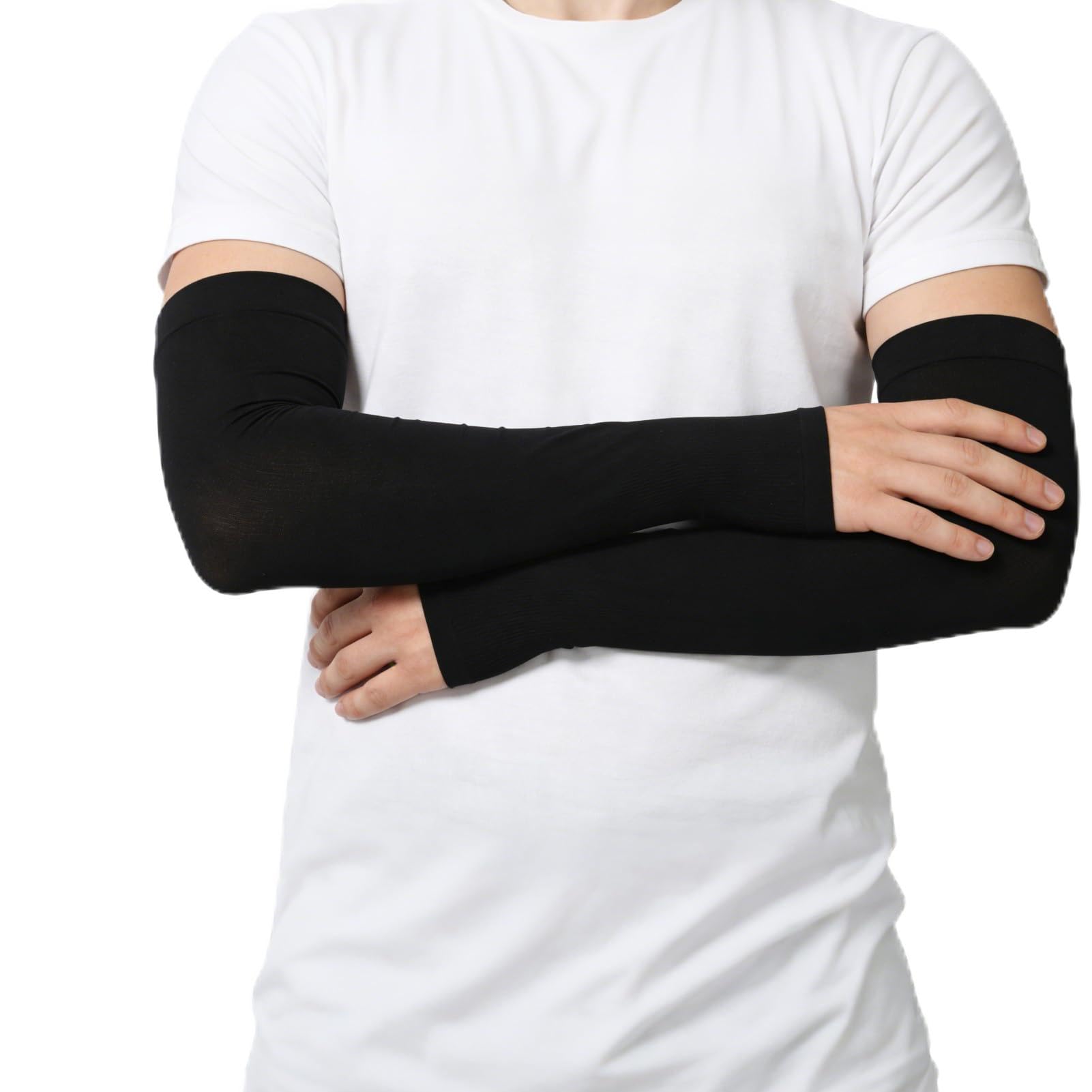 Manchette Anti UV,Noir,Manchette Respirante Rafraîchissante UPF50+ Protection Solaire pour Bras Homme et Femme,Antidérapante,Séchage Rapide,Compression Légère pour Cyclisme Randonnée Golf
