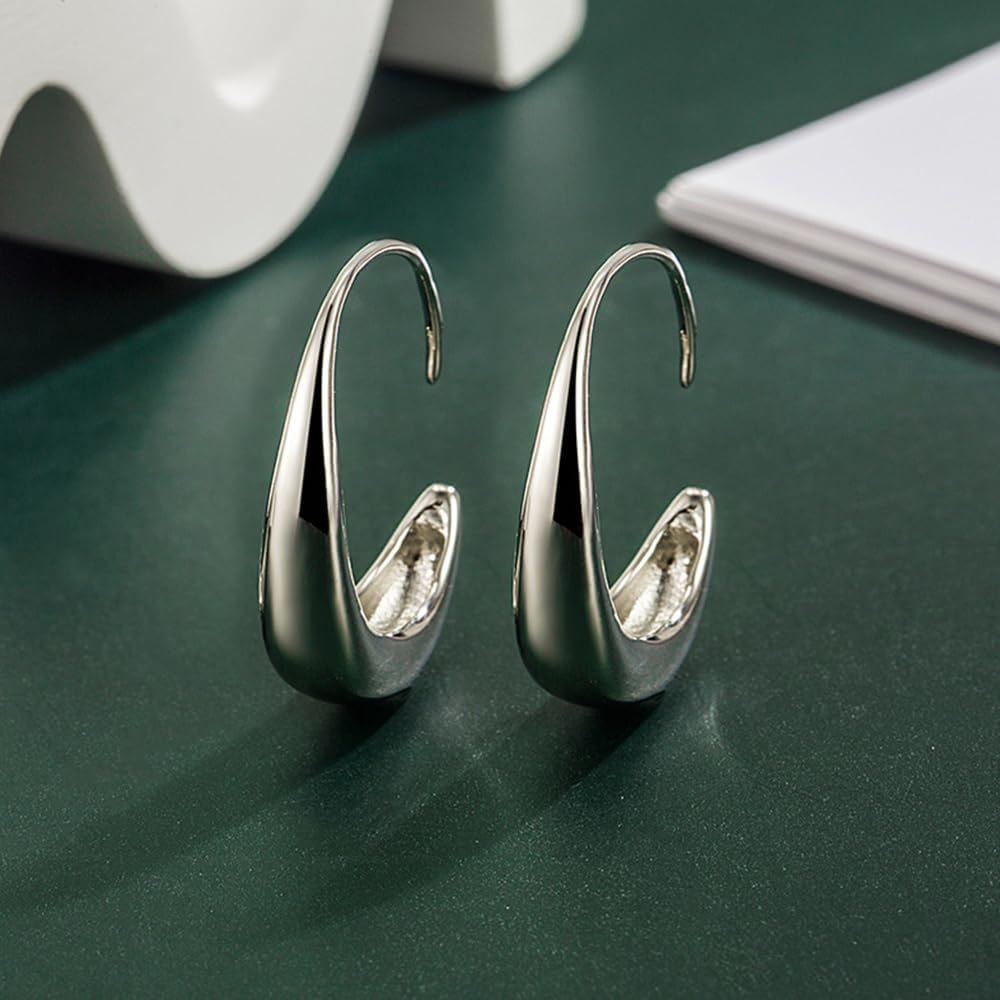 Gold silver Hoop Earrings for Women Lightweight Teardrop 18K Gold Plated Large and Small Oval Pull Through Fluid Hoop Earrings Set, Chunky Gold silver Statement Dangle Drop Earrings - Image 9