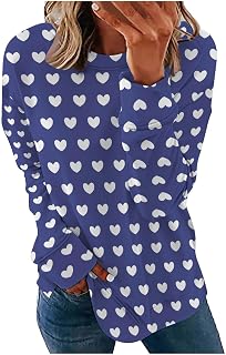 Dyhxuan Long Sleeve Women's Pullover Autumn Winter Lightweight Sweatshirt Shirt Fashion Love Print Long Sleeve Crew Neck Tops Jumper Loose Long Shirt Sports Shirt Teenager Girls Shirt