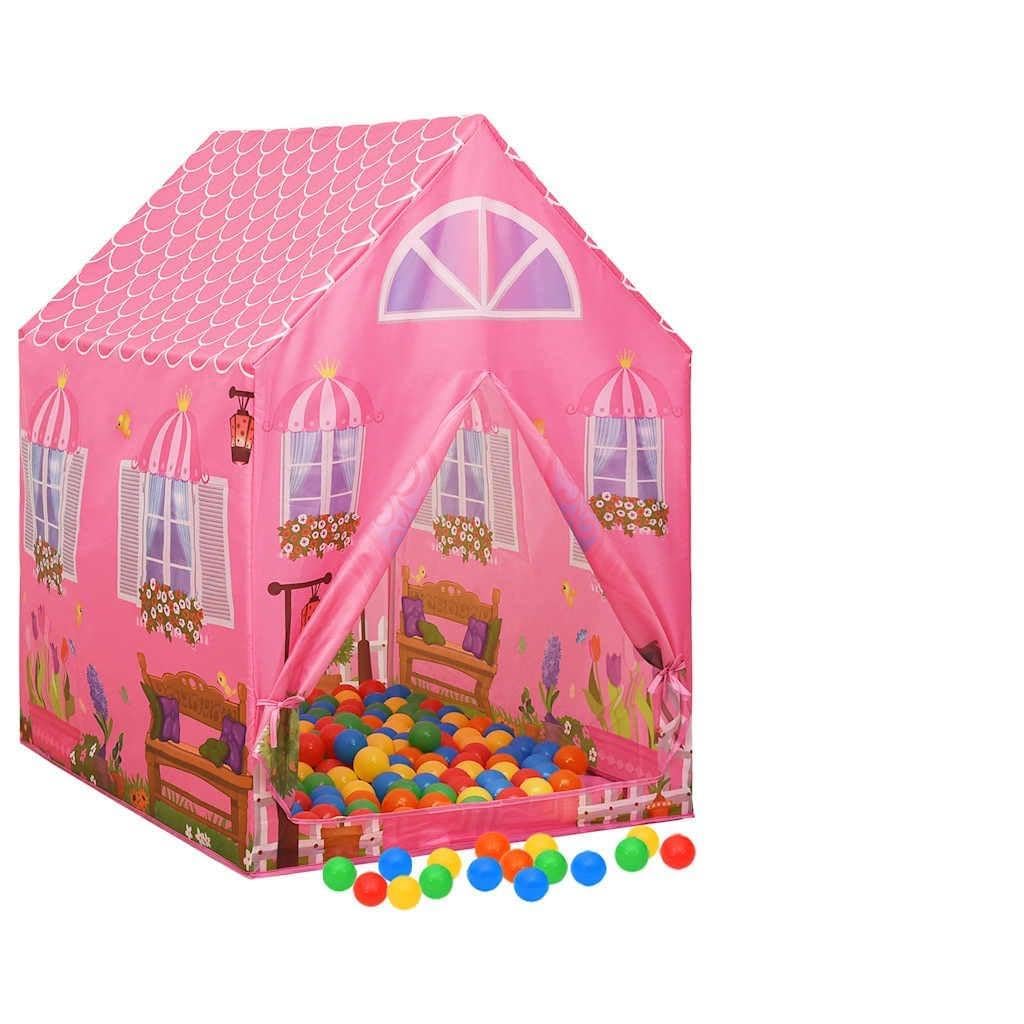 Kinder Spielzelt mit 250 Bällen, rosa Schlossdesign, 69 x 94 x 104 cm, 170T Polyester und Tragetasche, faltbar für Haus, Garten, Party, Camping, Krabbeln und fantasievolles Rollenspiel
