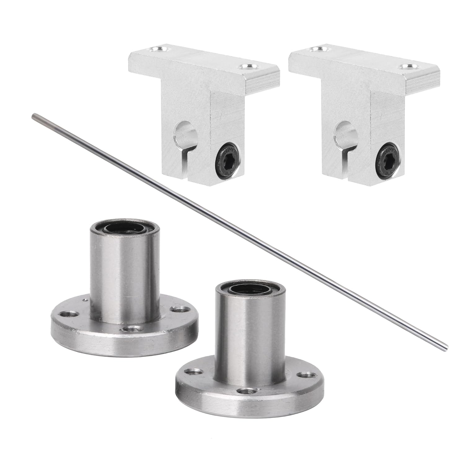 CNBTR Horizontal 8mm Dia Round Flange Motion Bushing Bearing &500mm Linear Shaft Optical Axis with Rod Rail Support Set of 5