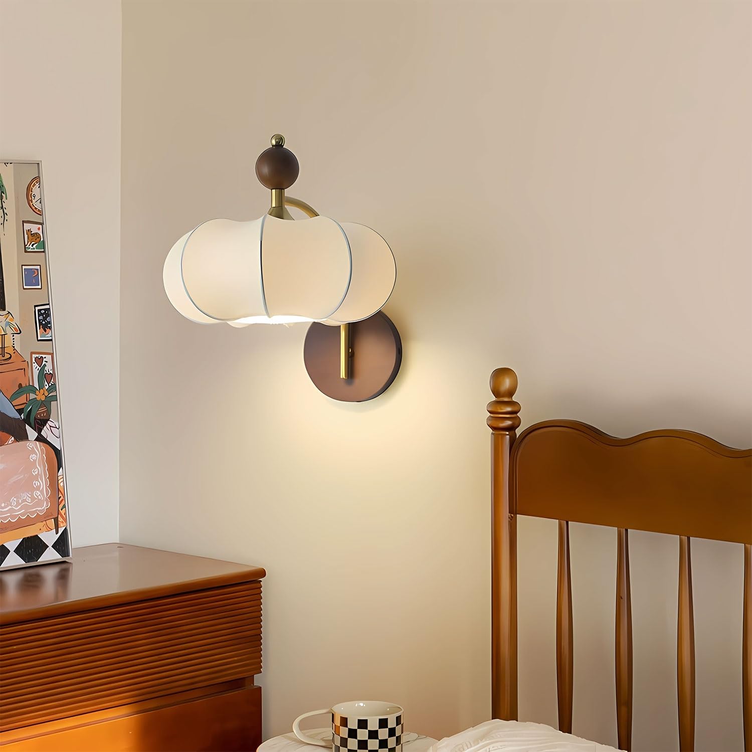Współczesne minimalistyczne kinkiety na baterie, kinkiety w stylu vintage, biała tkanina kinkiet, kinkiet w stylu wiejskim, rustykalna oprawa do przedpokoju, sypialni lub