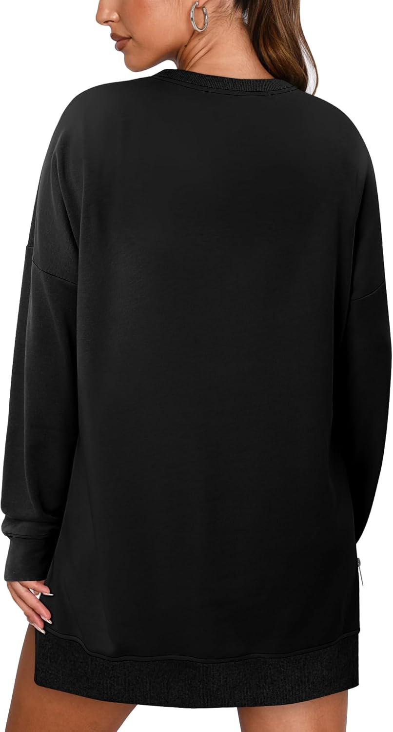 CHICZONE Crew Neck Oversized Sweatshirt Zipper Slit Long Sleeve Pullover for Women 2025 Trendy Fall Clothes - Image 5