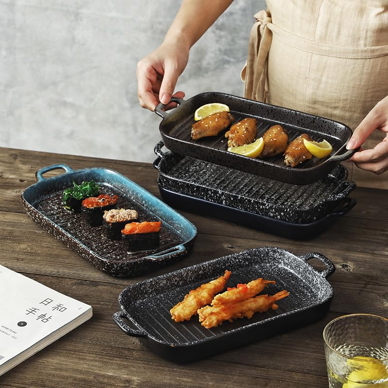 Servir plato Fuente for hornear rectangular grande Bandeja for de cerámica 30,6 cm para cocina(Blue)