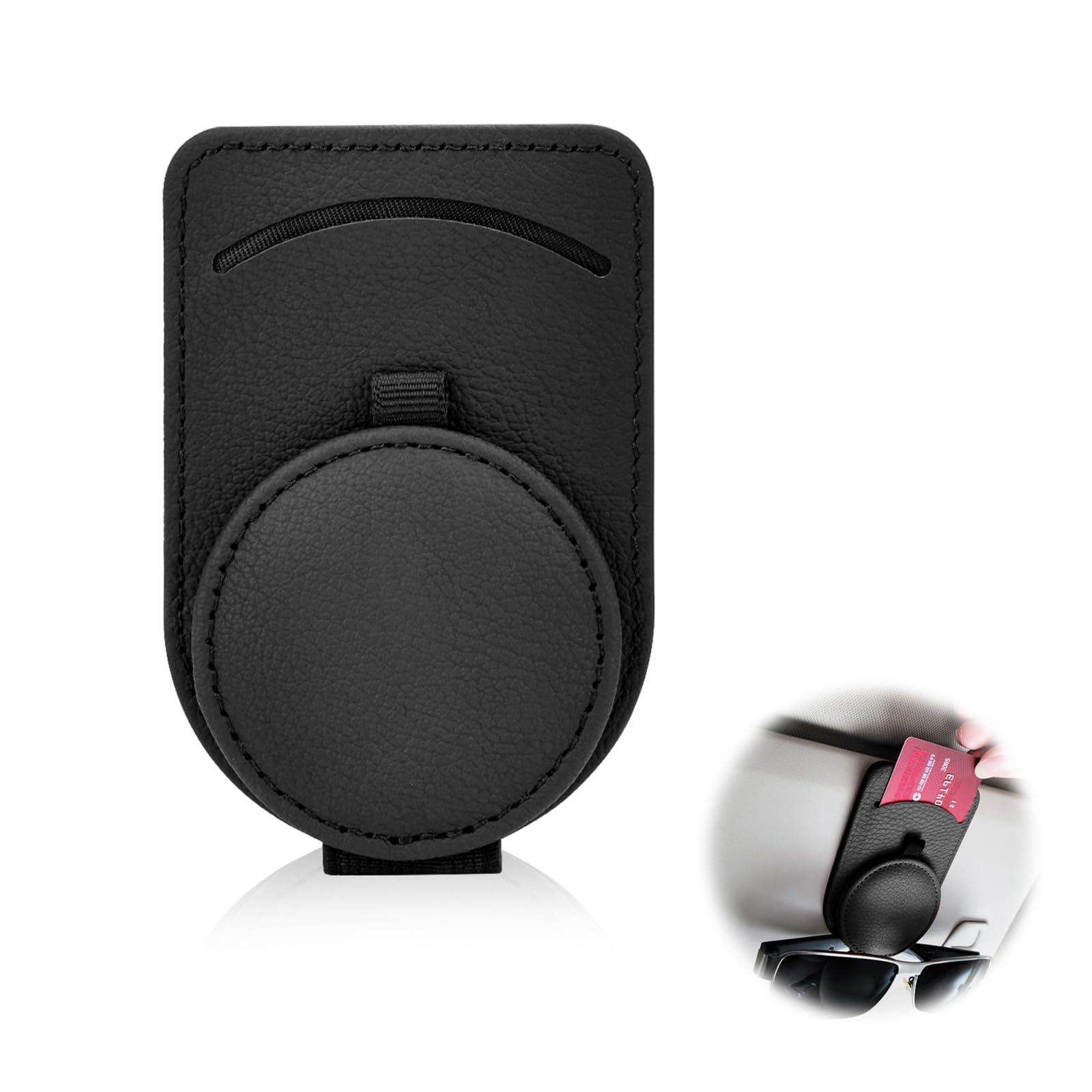 QIMEI-SHOP Soportes para Gafas de Coche de Cuero Clip de Gafas de Sol para Visera de Coche Universal con Ranura para Tarjetas Billete Negro 1 PCS