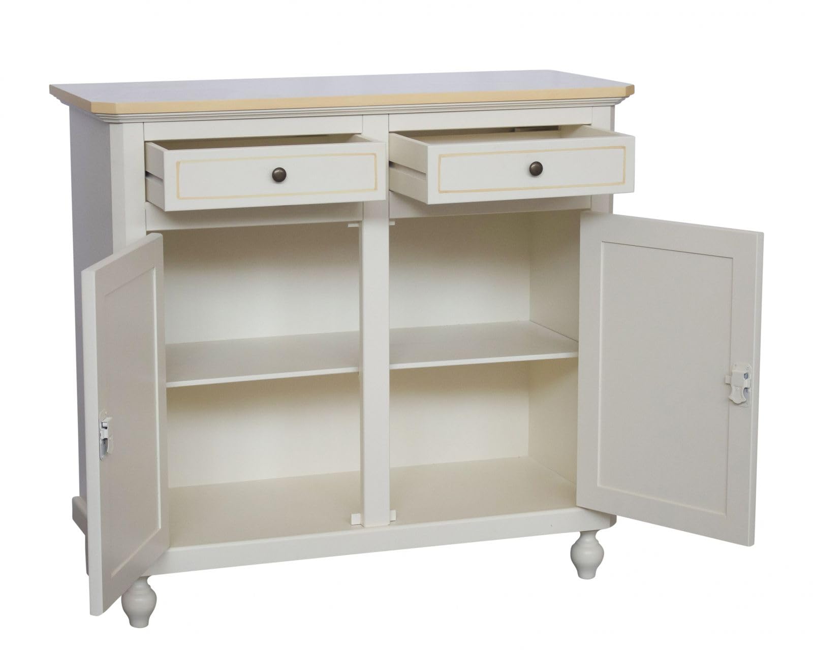 Vicentini arreda CREDENZA NAPOLETANA 2 ANTE IN LEGNO BIANCO DECORATA FILO OCRA