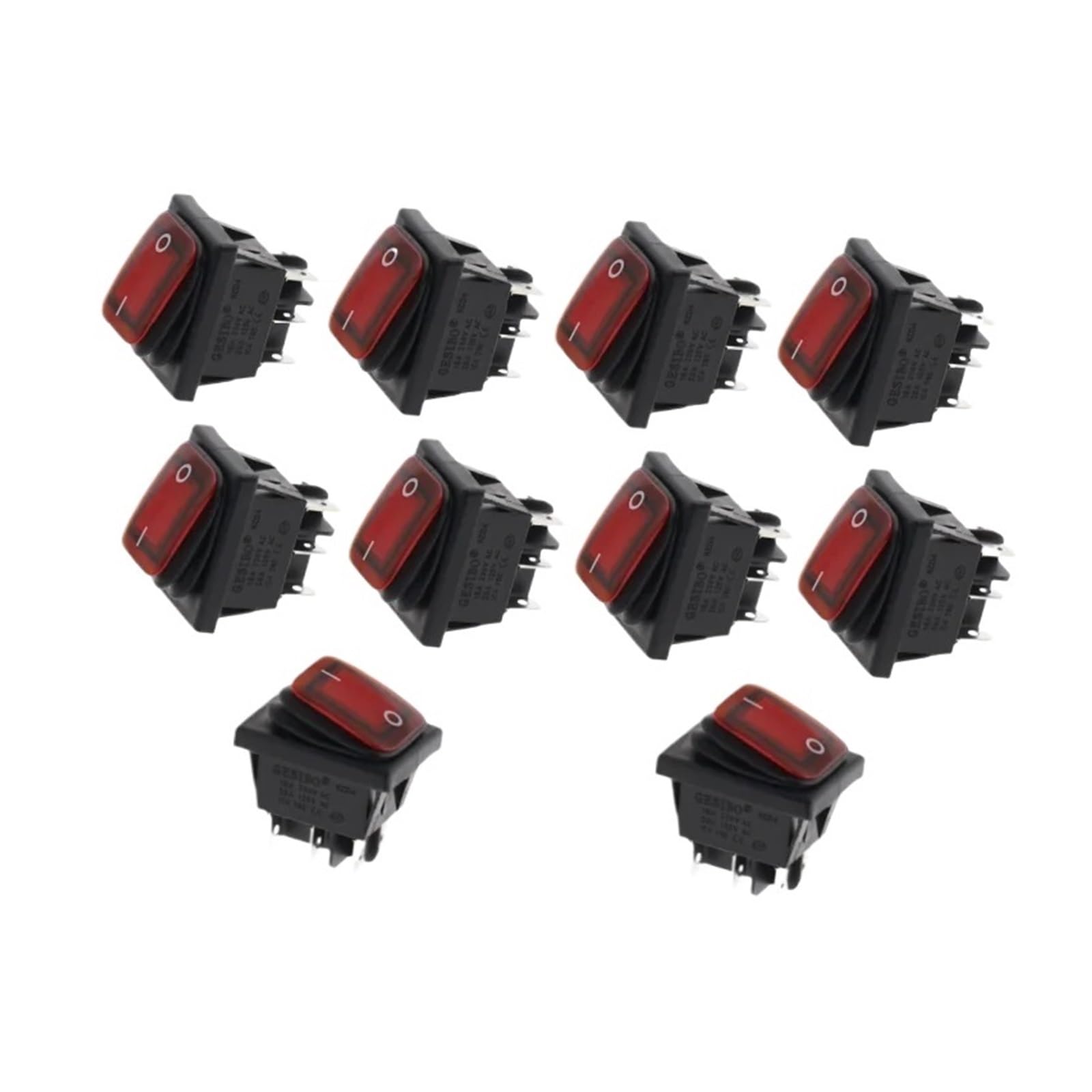 AUOQKQUT 10pcs 2D6P-RED 30x22mm Rocker Switch Red LED 220V 16A 250VAC KCD4-201 DPST Switchs 6pin