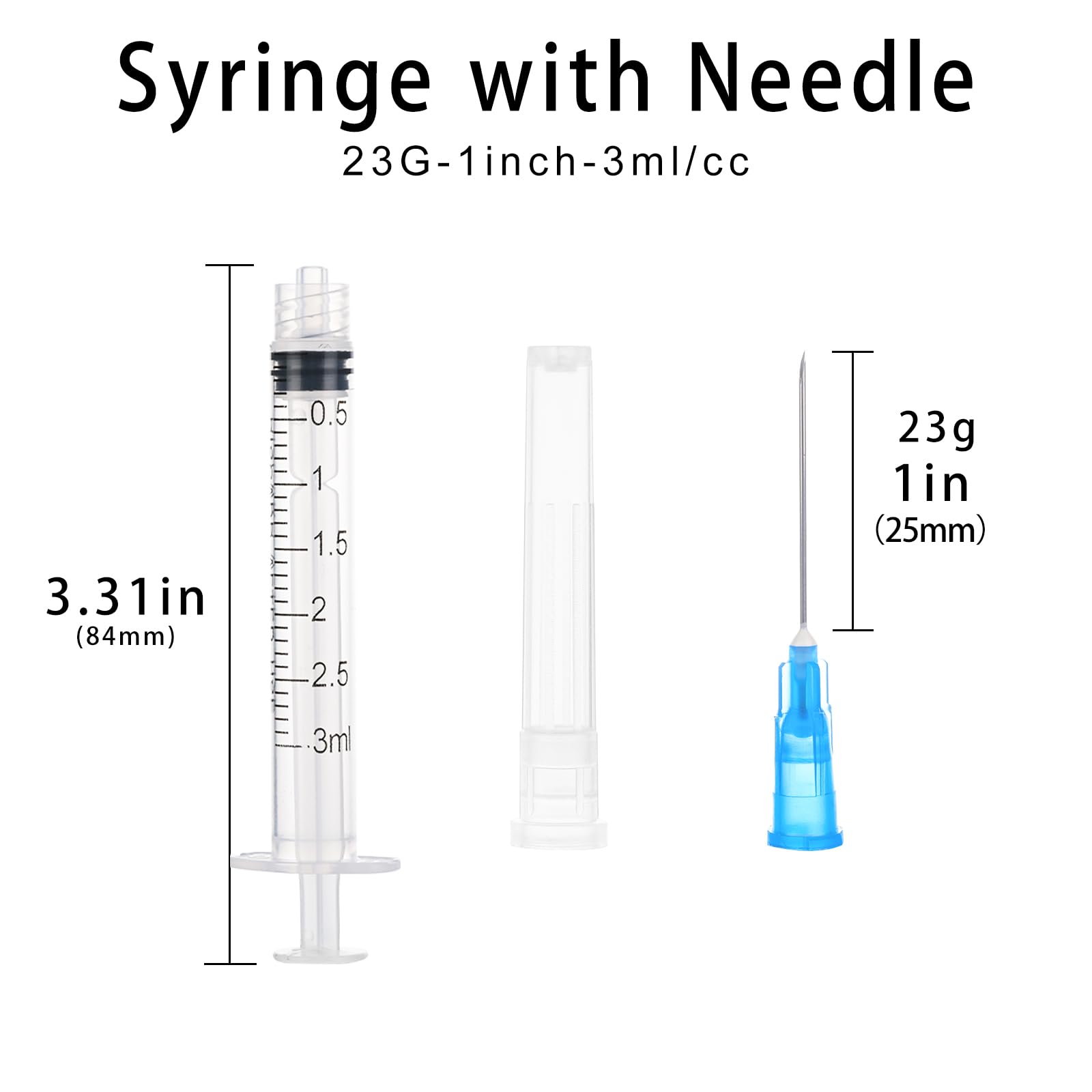100 sztuk strzykawek 3 ml do płynu, z blokadą Luer Lock 23 Ga, igła, 2,5 cm, do laboratoriów naukowych, nakładania kleju, pomiaru