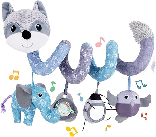 Koty Juguetes para asiento de automóvil, juguete colgante de felpa en espiral para bebé, cochecito de bebé, cuna con caja de música BB Squeaker y