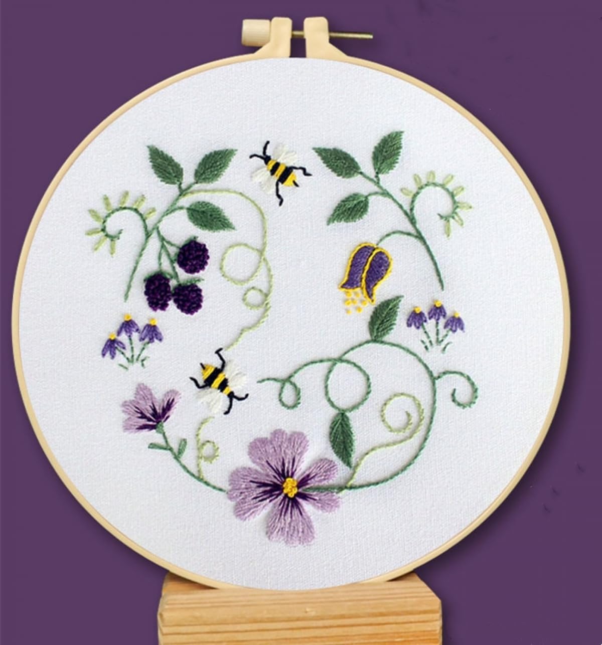 Kit Punch Needle Broderie - Motif Feuilles D'Automne, Cercle 20 Cm, Fils, Aiguilles - Débutant 30x30 Cm