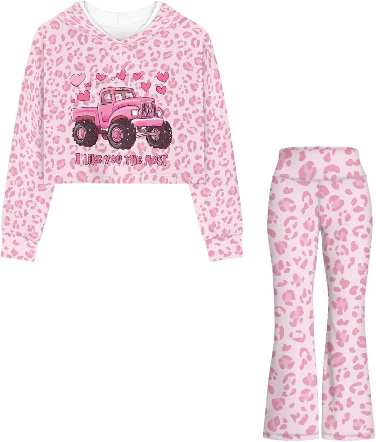 Girls 2 Piece Outfits Size 5-14 Cute Crop Top Hoodie & Flare Leggings Soft Cozy Sweatshirt and Yoga Pants Sets