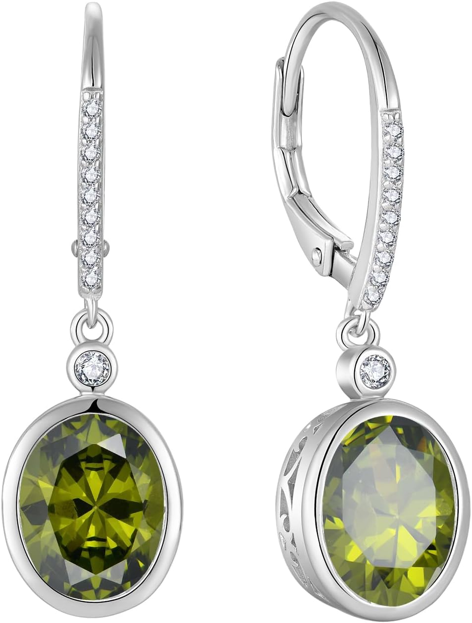 FJ Oval Cut Dangle Drop Earrings 925 Sterling Silver Leverback Earrings Birthstone Jewelry Gifts for Women